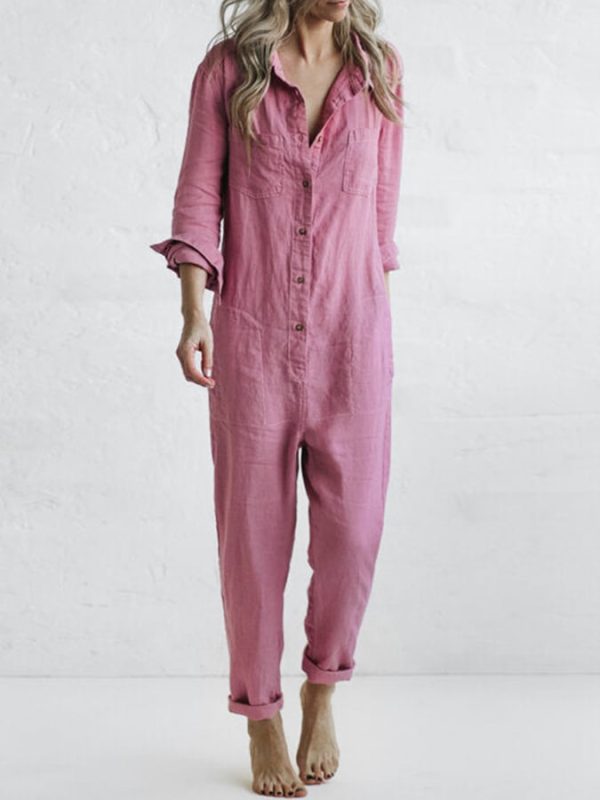 women's cotton linen casual jumpsuit