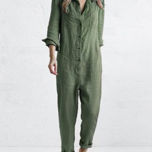 Women's Cotton Linen Pocket Jumpsuit