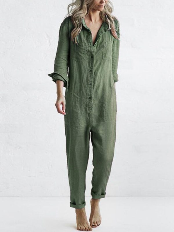 Women's Cotton Linen Pocket Jumpsuit