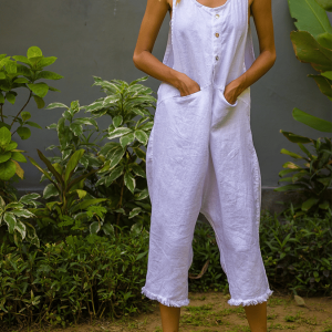 Women's Casual Washed Linen Pocket Jumpsuit